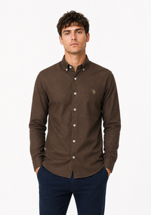 Tom Penn Long Sleeve Oxford Casual Shirt 330 - Brown