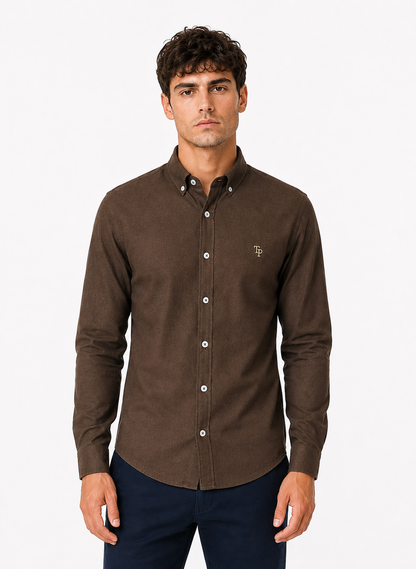 Tom Penn Long Sleeve Oxford Casual Shirt 330 - Brown