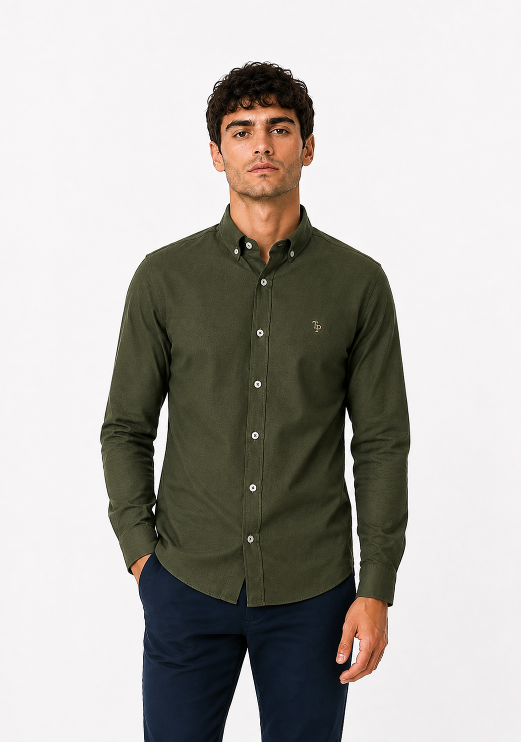 Tom Penn Long Sleeve Oxford Casual Shirt 330 - Moss