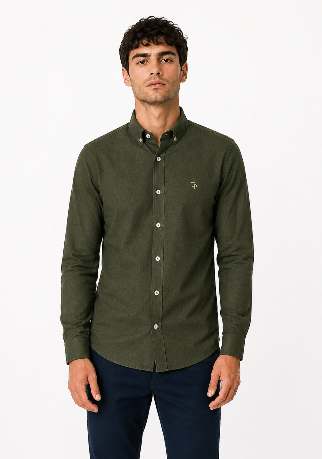 Tom Penn Long Sleeve Oxford Casual Shirt 330 - Moss