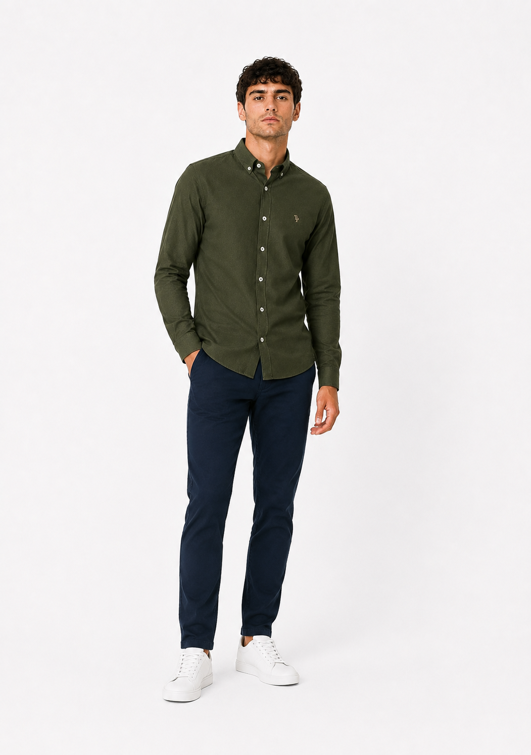 Tom Penn Long Sleeve Oxford Casual Shirt 330 - Moss