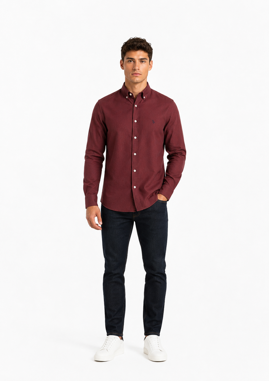 Tom Penn Long Sleeve Oxford Casual Shirt 330 - Wine