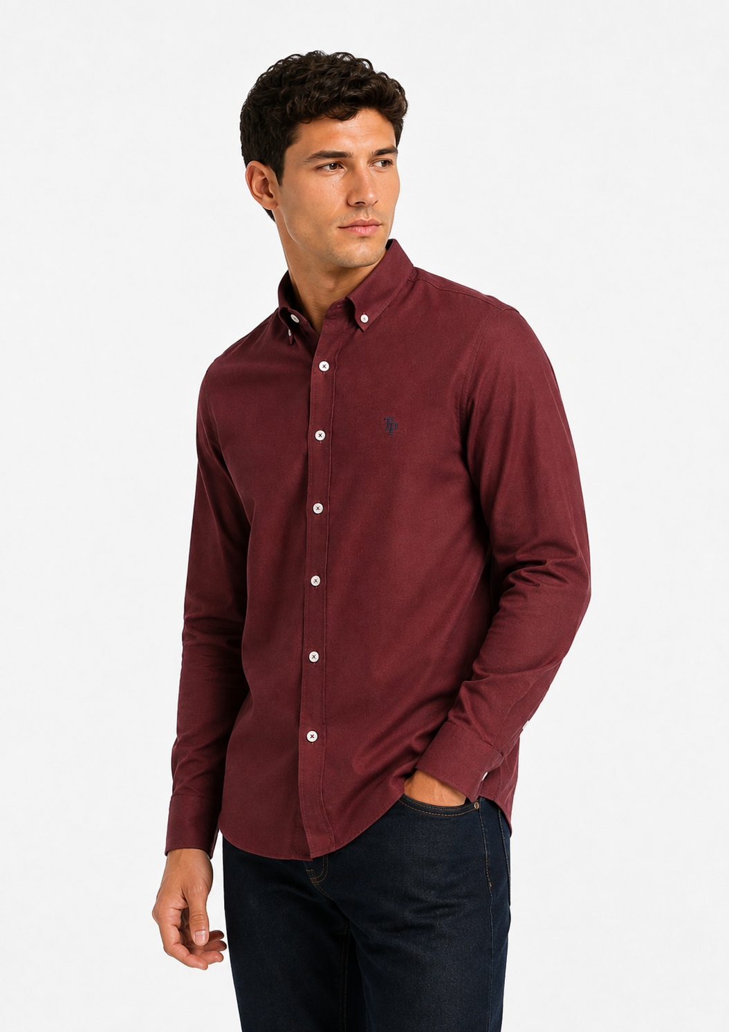 Tom Penn Long Sleeve Oxford Casual Shirt 330 - Wine