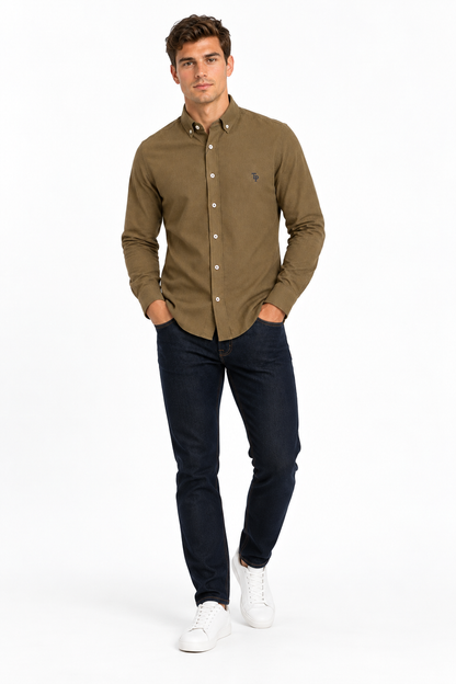 Tom Penn Long Sleeve Oxford Casual Shirt 330 - Dark Tan