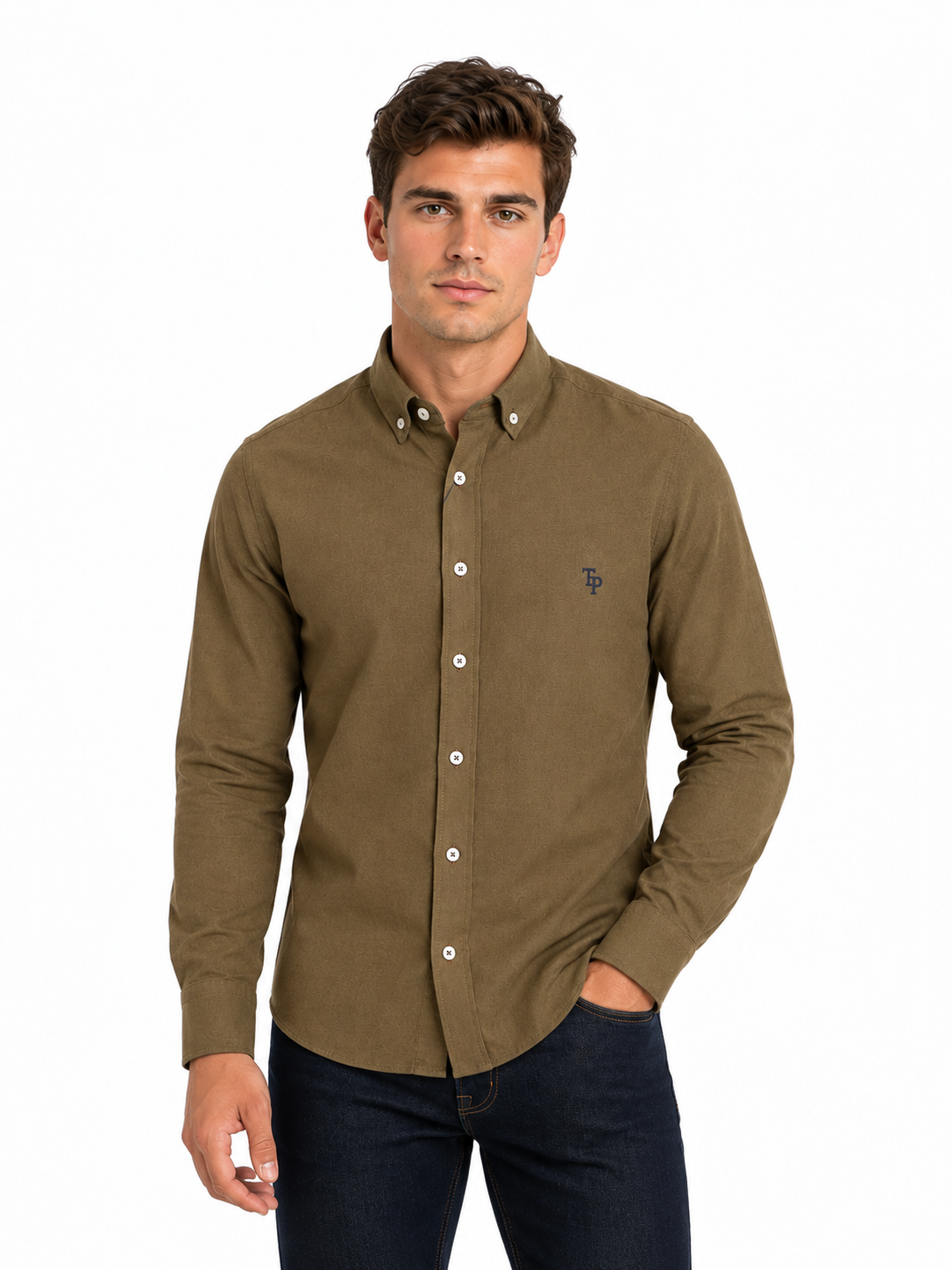 Tom Penn Long Sleeve Oxford Casual Shirt 330 - Dark Tan
