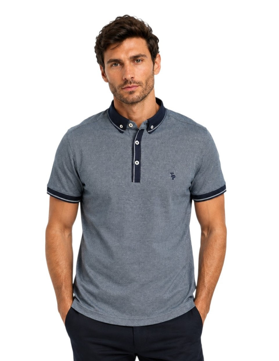 Tom Penn Short Sleeve Polo Shirt - Denim