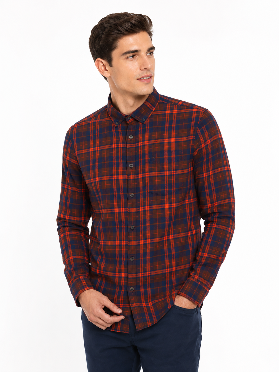Original Penguin Flannel Plaid Checked Shirt - Dress Blues