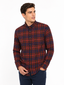 Original Penguin Flannel Plaid Checked Shirt - Dress Blues