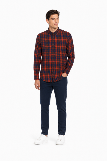 Original Penguin Flannel Plaid Checked Shirt - Dress Blues