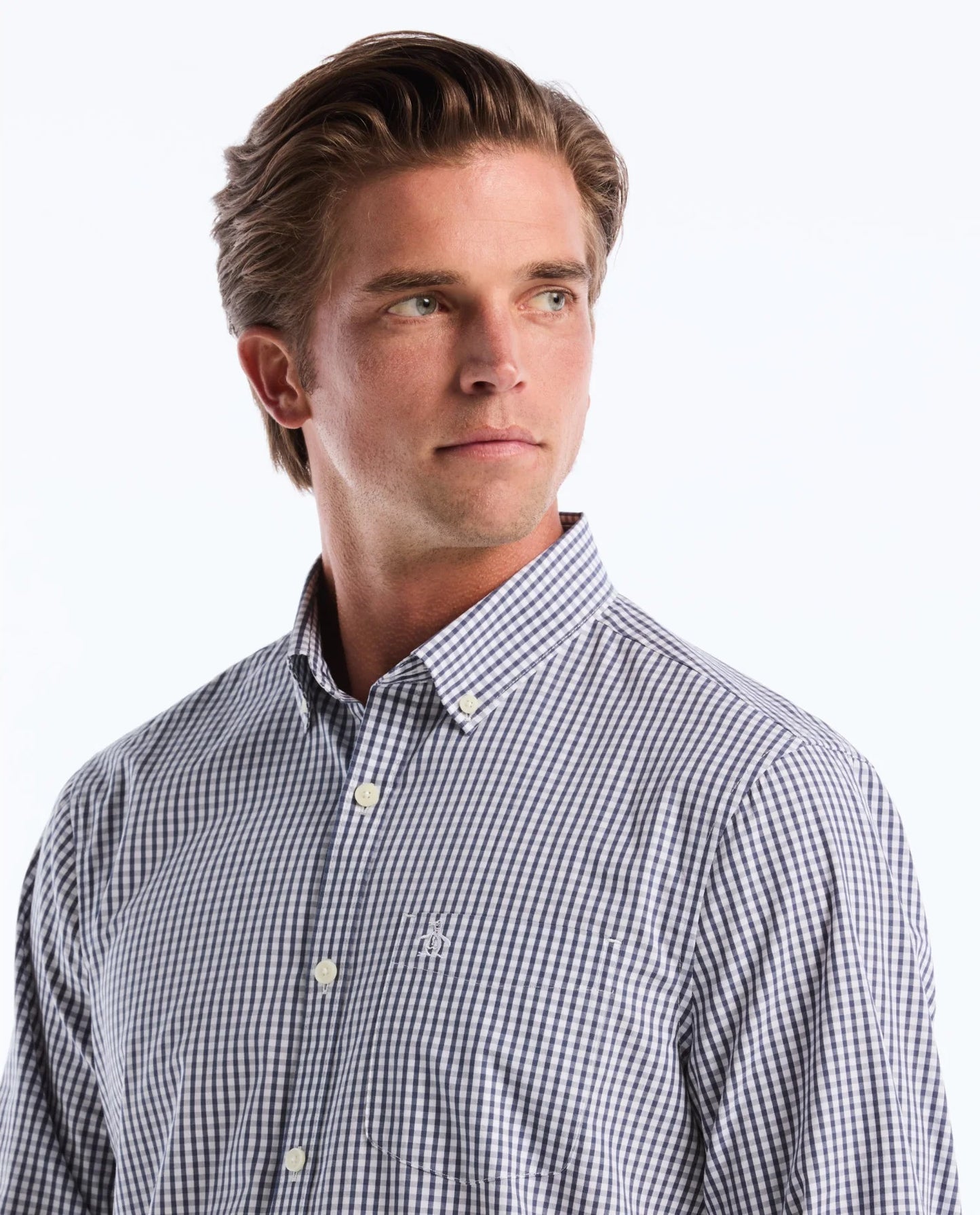 Original Penguin Long Sleeve Gingham Check Shirt - Sargasso Sea