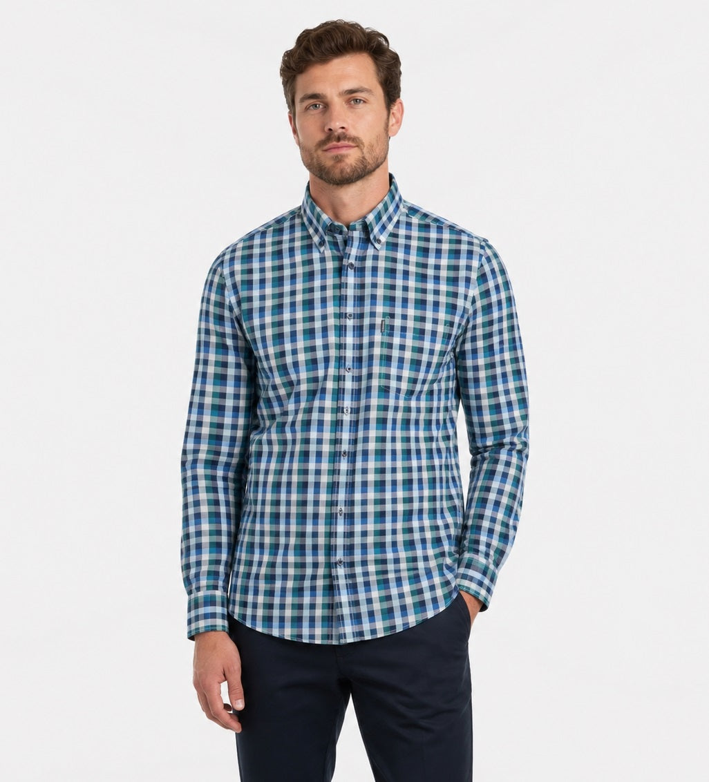 Casa Moda Long Sleeve Casual Check Shirt - Blue/Green