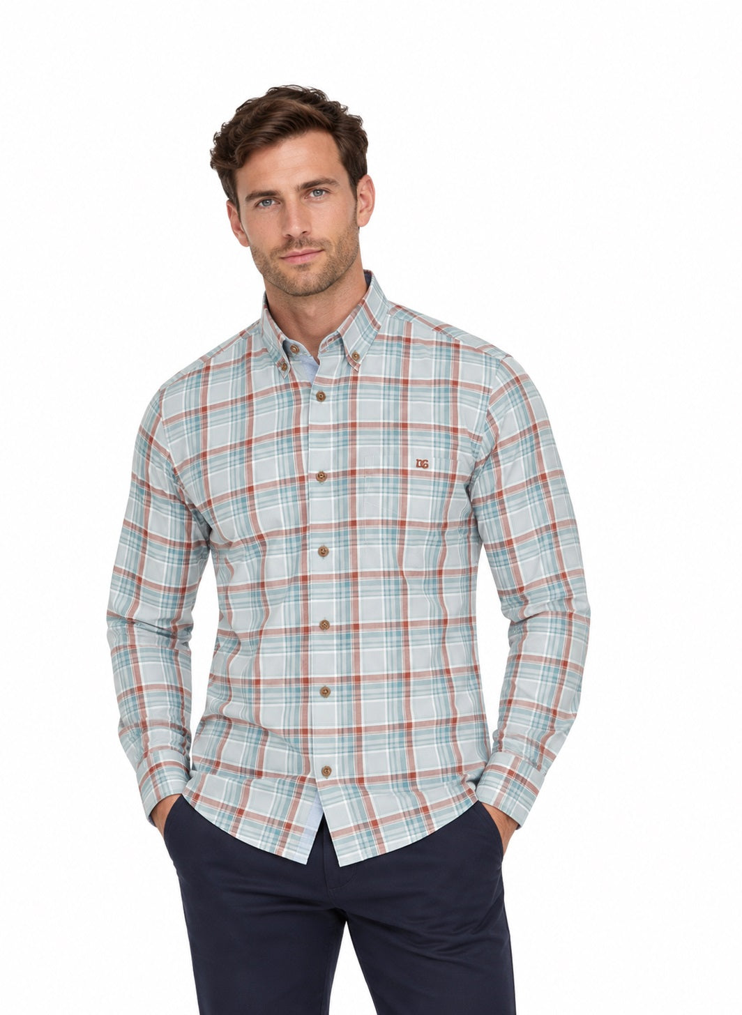 Daniel Grahame Long Sleeve Casual Check Shirt - Blue/Rust