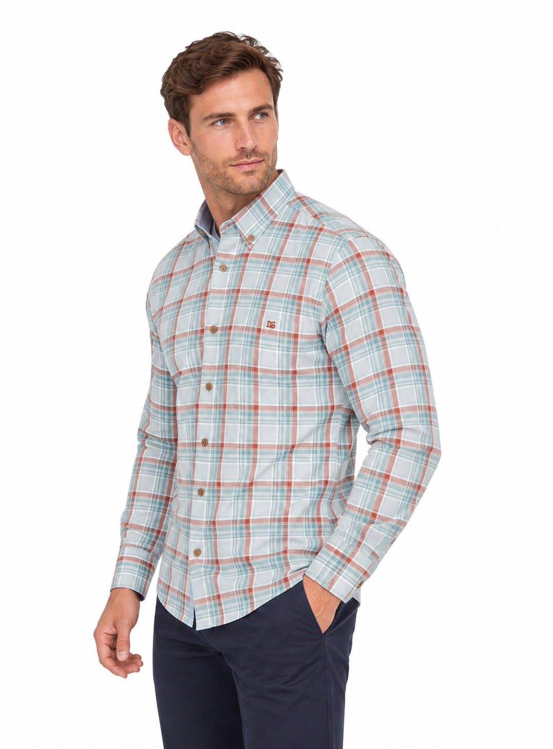 Daniel Grahame Long Sleeve Casual Check Shirt - Blue/Rust