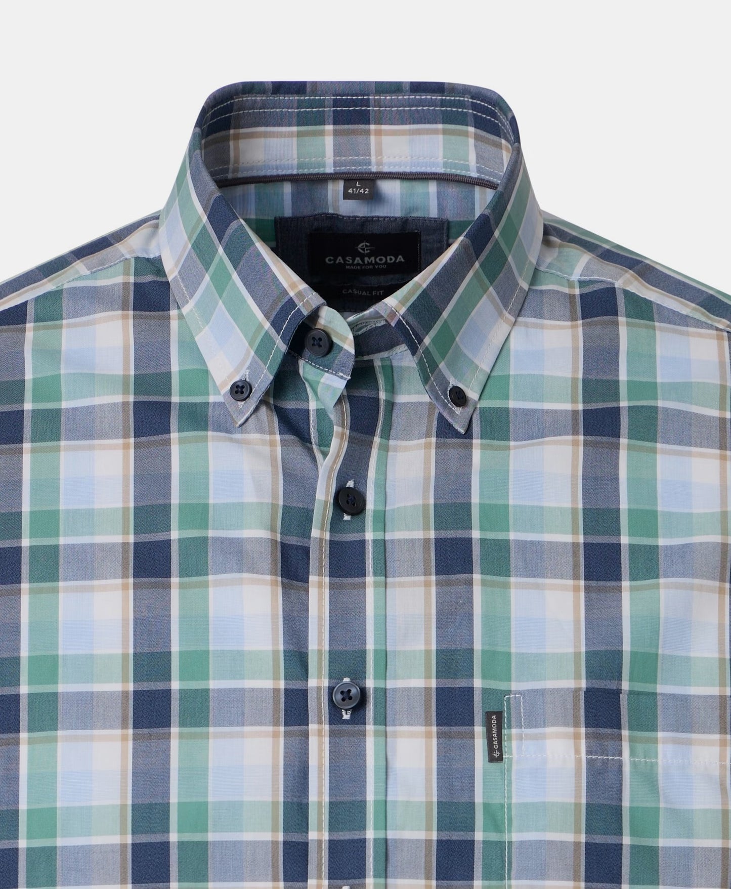 Casa Moda Checked Short Sleeve Casual Shirt 300 - Green
