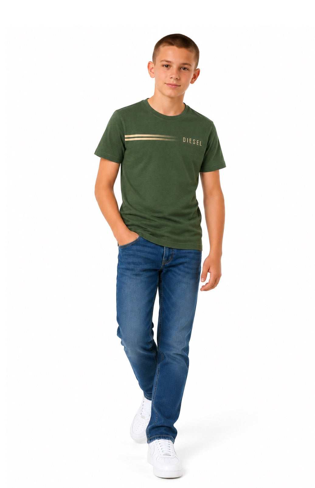 Boys Diesel Dustin Short Sleeve T-Shirt - Olive