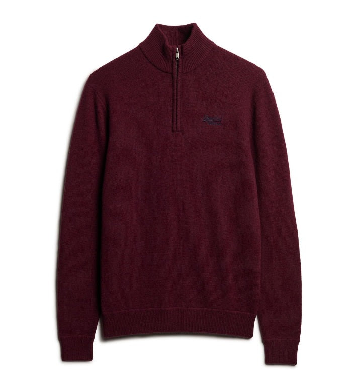 Superdry Essential Embroidered Knit Half Zip - Dark Red