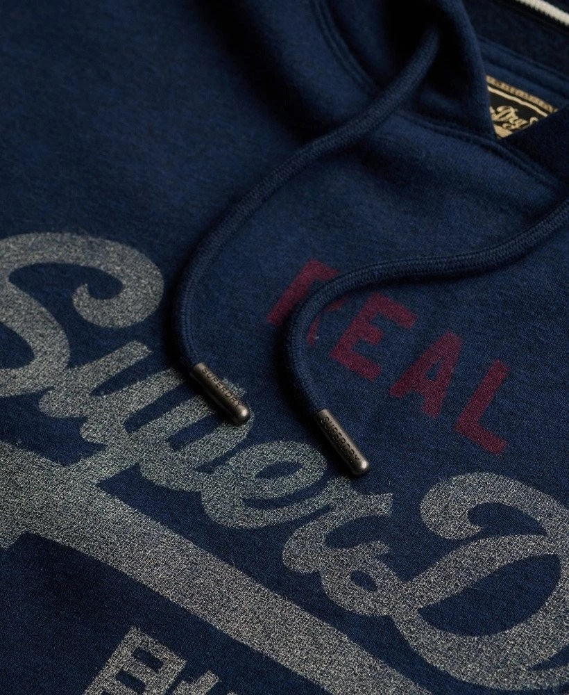 Superdry Vintage Logo Heritage Relaxed Hoodie - Deep Sea Blue Marl