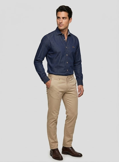 Dario Beltran Tenor Long Sleeve Casual Shirt - Navy