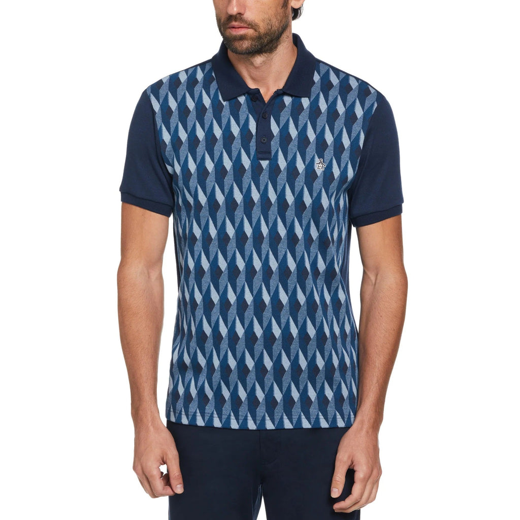 Original Penguin Jacquard Diamond Geo Print Polo Shirt - Dress Blues