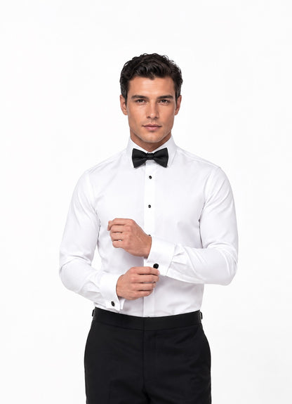 White Label Double Cuff Long Sleeve Tapered Shirt With Cufflinks - White