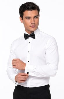 White Label Double Cuff Long Sleeve Tapered Shirt With Cufflinks - White