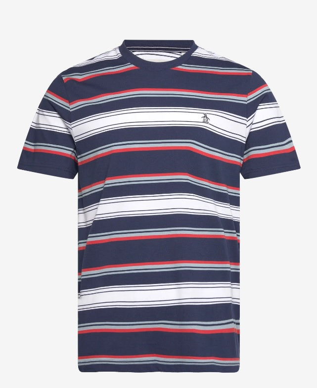 Original Penguin Multi Stripe Jersey Organic Cotton T-Shirt - Dress Blues