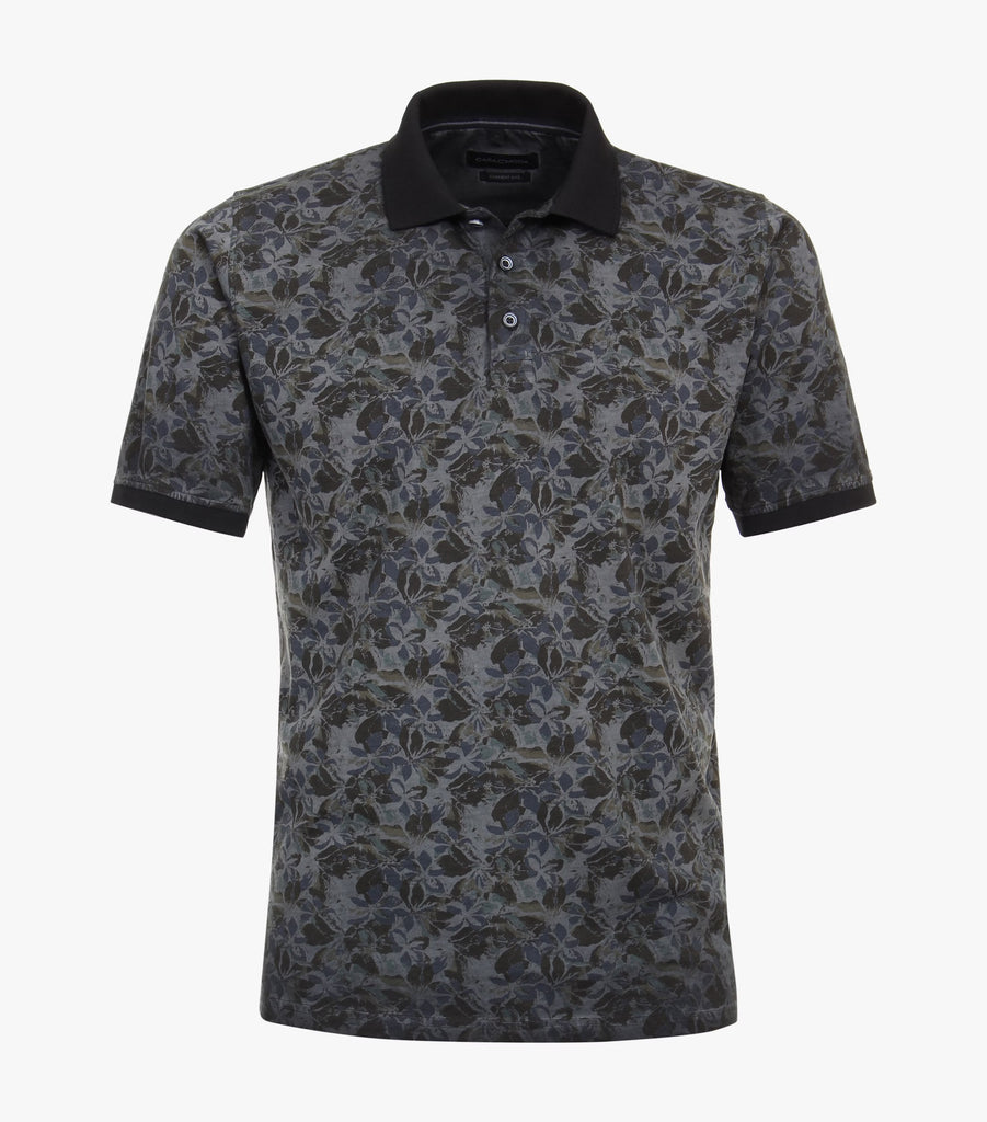 Casa Moda Short Sleeve Flower Print Polo Shirt 105 - Navy