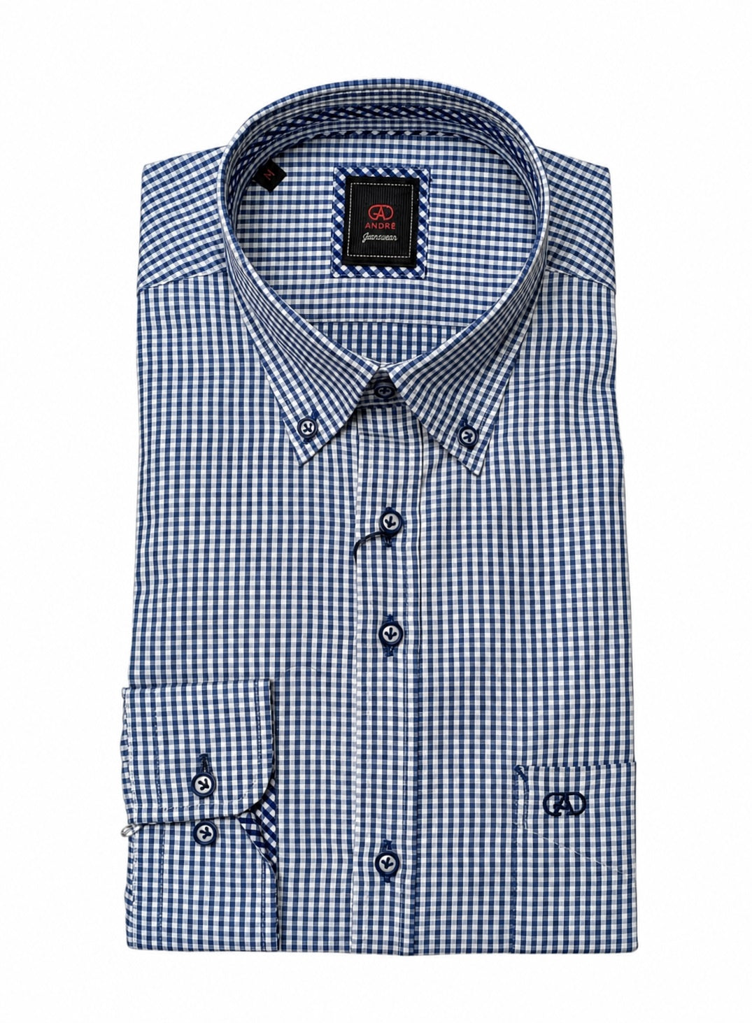 Andre Folyle Long Sleeve Casual Checked Shirt - Navy