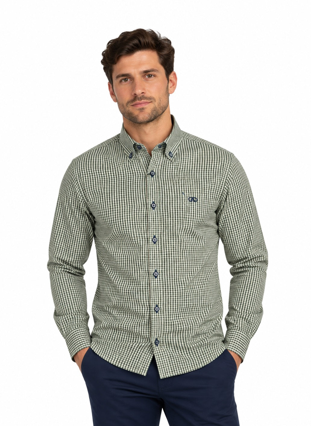 Andre Folyle Long Sleeve Casual Checked Shirt - Dark Green