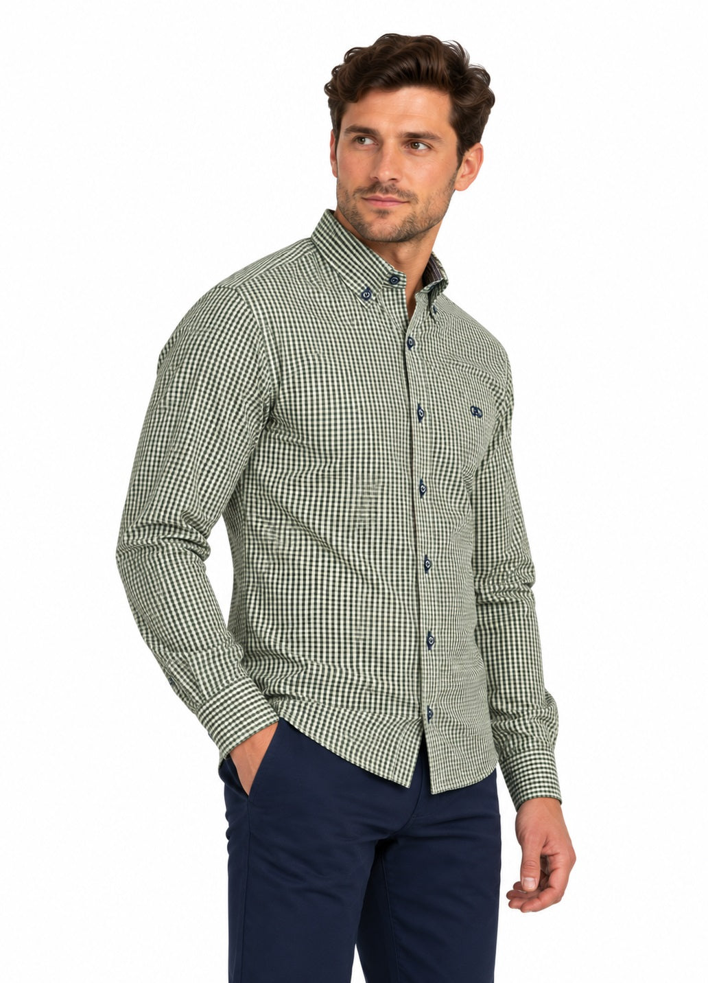 Andre Folyle Long Sleeve Casual Checked Shirt - Dark Green