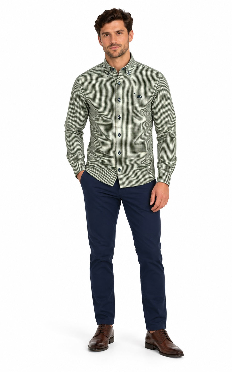 Andre Folyle Long Sleeve Casual Checked Shirt - Dark Green