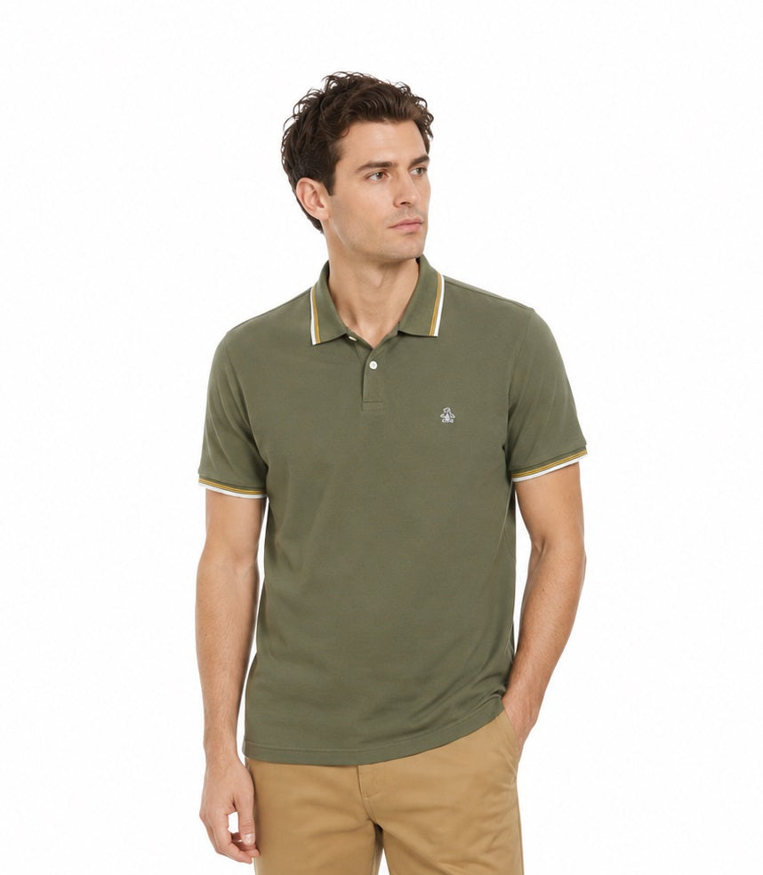 Original Penguin Organic Cotton Tipped Collar Polo Shirt - Dusty Olive
