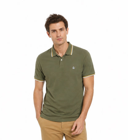 Original Penguin Organic Cotton Tipped Collar Polo Shirt - Dusty Olive
