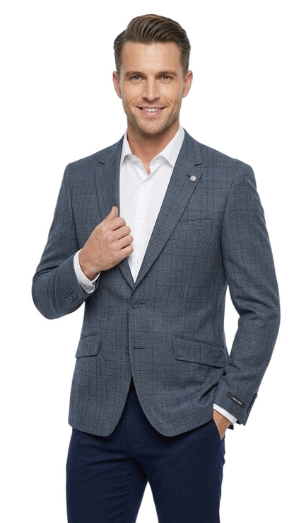 Remus Uomo Petro Checkered Tapered Fit Jacket - Blue