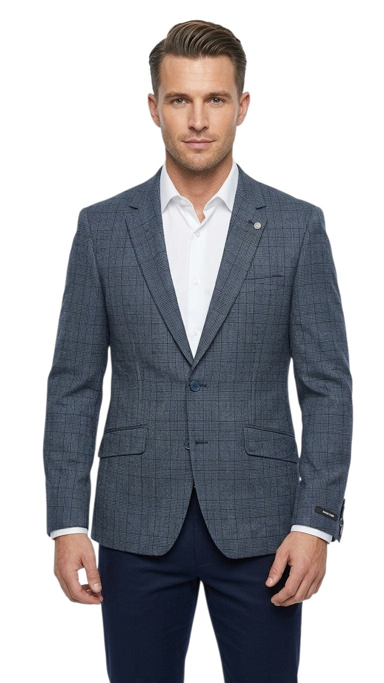 Remus Uomo Petro Checkered Tapered Fit Jacket - Blue