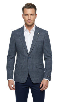 Remus Uomo Petro Checkered Tapered Fit Jacket - Blue
