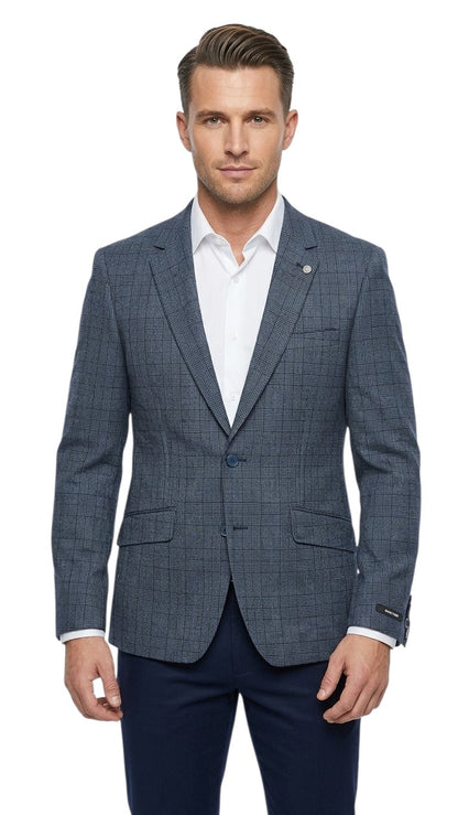 Remus Uomo Petro Checkered Tapered Fit Jacket - Blue