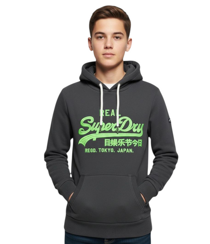 Superdry Unisex Neon Vintage Logo Embroidered Graphic Hoodie - Blackboard