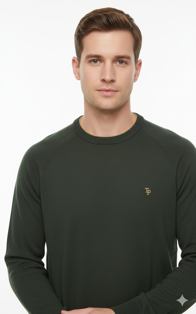 Tom Penn Crew Neck Sweater - Dark Khaki