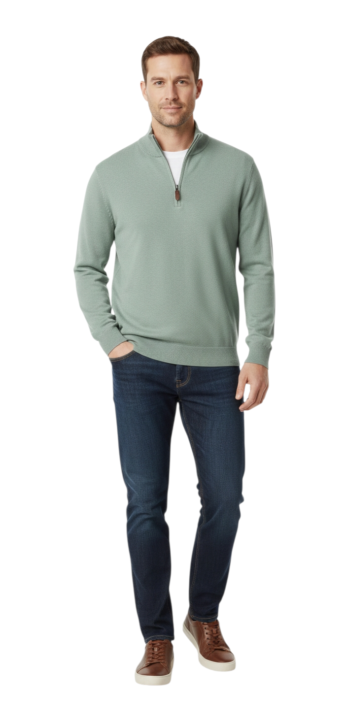 Gilded Gentlemen Harold Half Zip Sweater - Misty Green