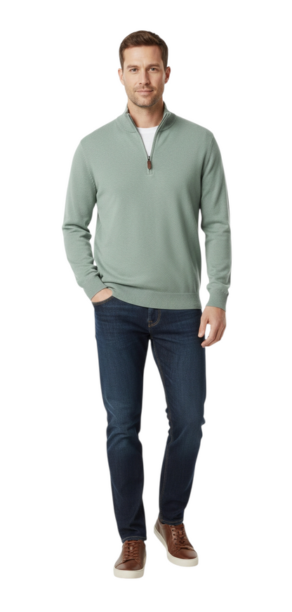 Gilded Gentlemen Harold Half Zip Sweater - Misty Green