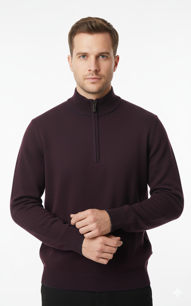 White Label Taylor Half Zip Sweater - Burgundy