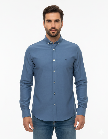 Tom Penn Long Sleeve Oxford Casual Shirt 330 - Cobalt