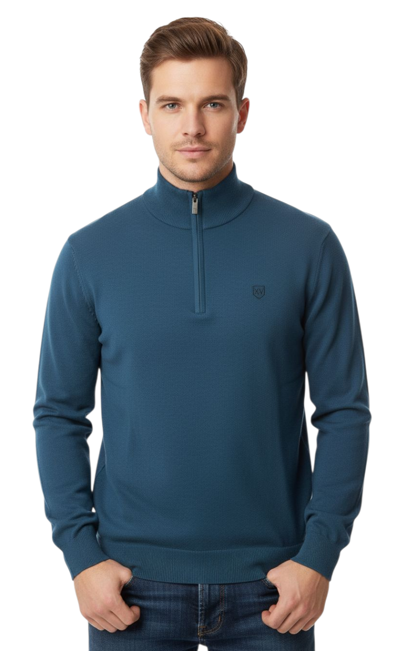 XV KINGS Unione Half Zip Sweater - Petrol Blue