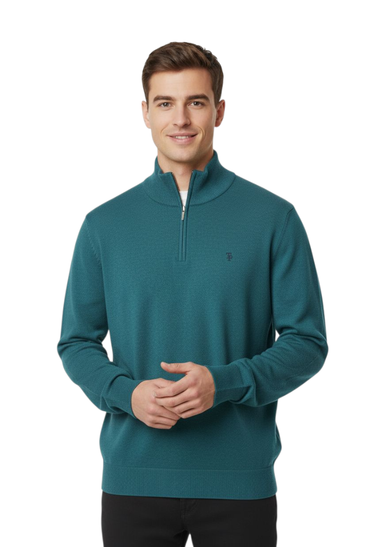 Tom Penn Half Zip Sweater - Petrol