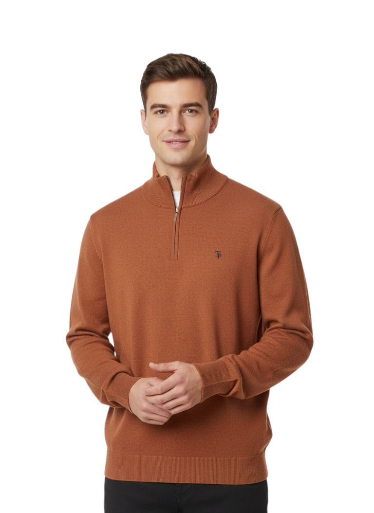 Tom Penn Half Zip Sweater - Rust
