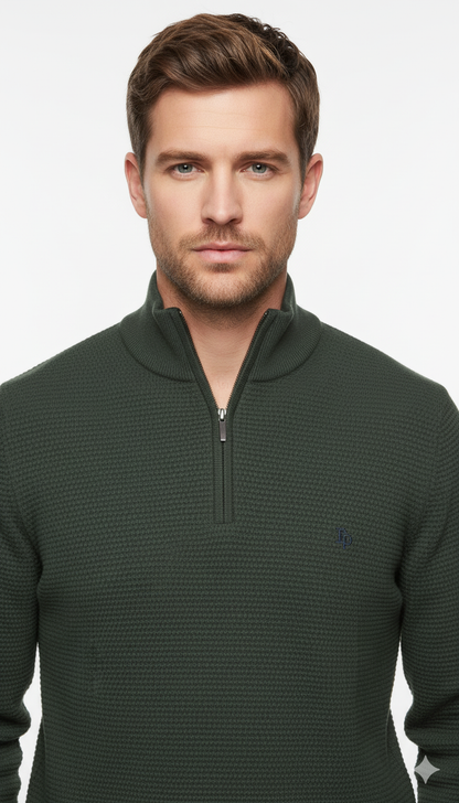 Tom Penn Half Zip Sweater - Dark Khaki