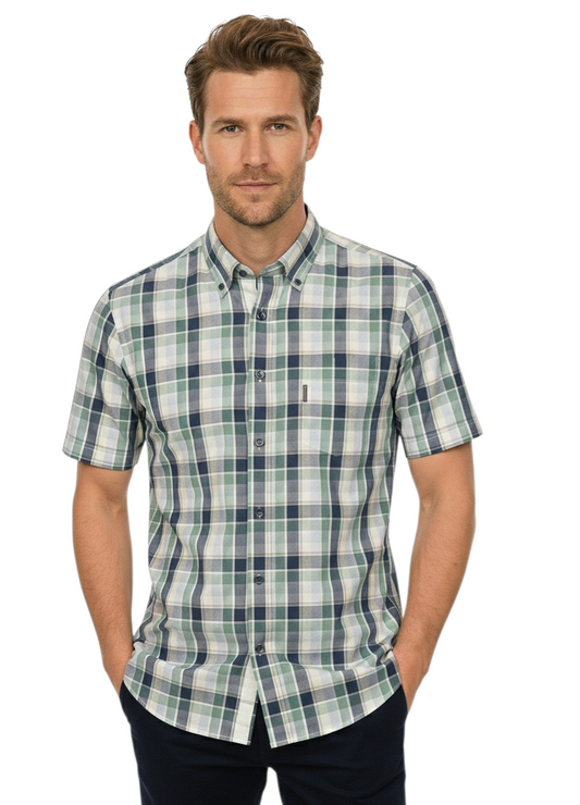 Casa Moda Checked Short Sleeve Casual Shirt 300 - Green