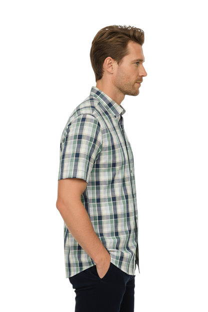 Casa Moda Checked Short Sleeve Casual Shirt 300 - Green