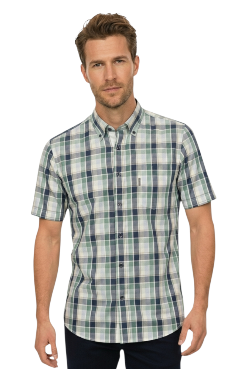 Casa Moda Checked Short Sleeve Casual Shirt 300 - Green